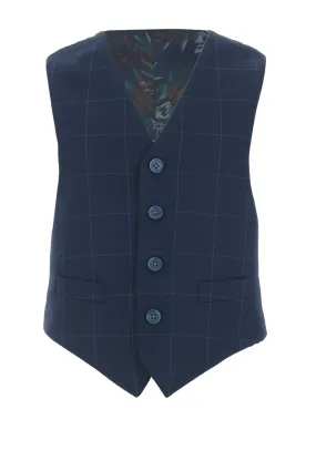 1880 Club Grid Check Waistcoat, Navy