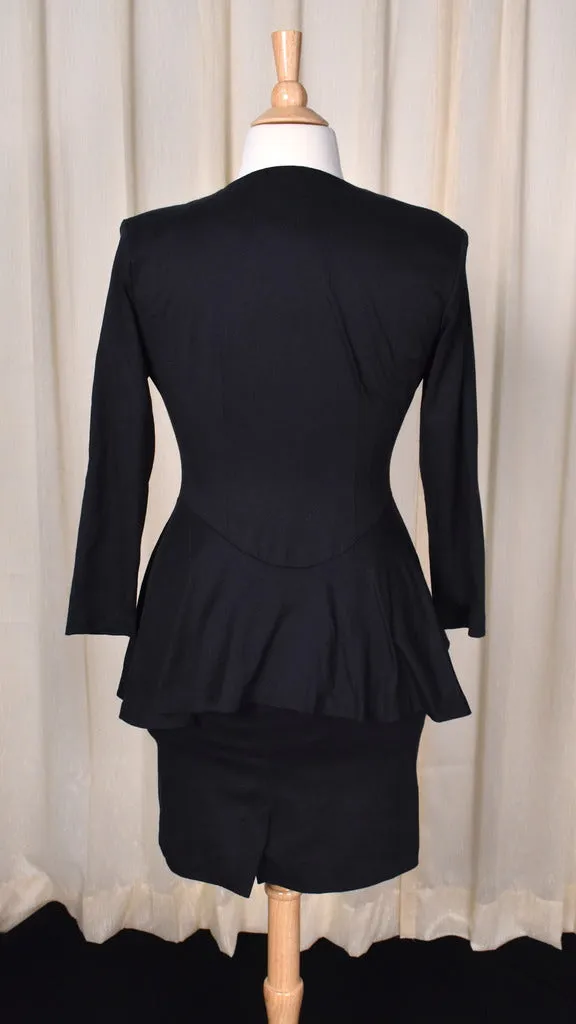 1940s Style Black Peplum Skirt Suit