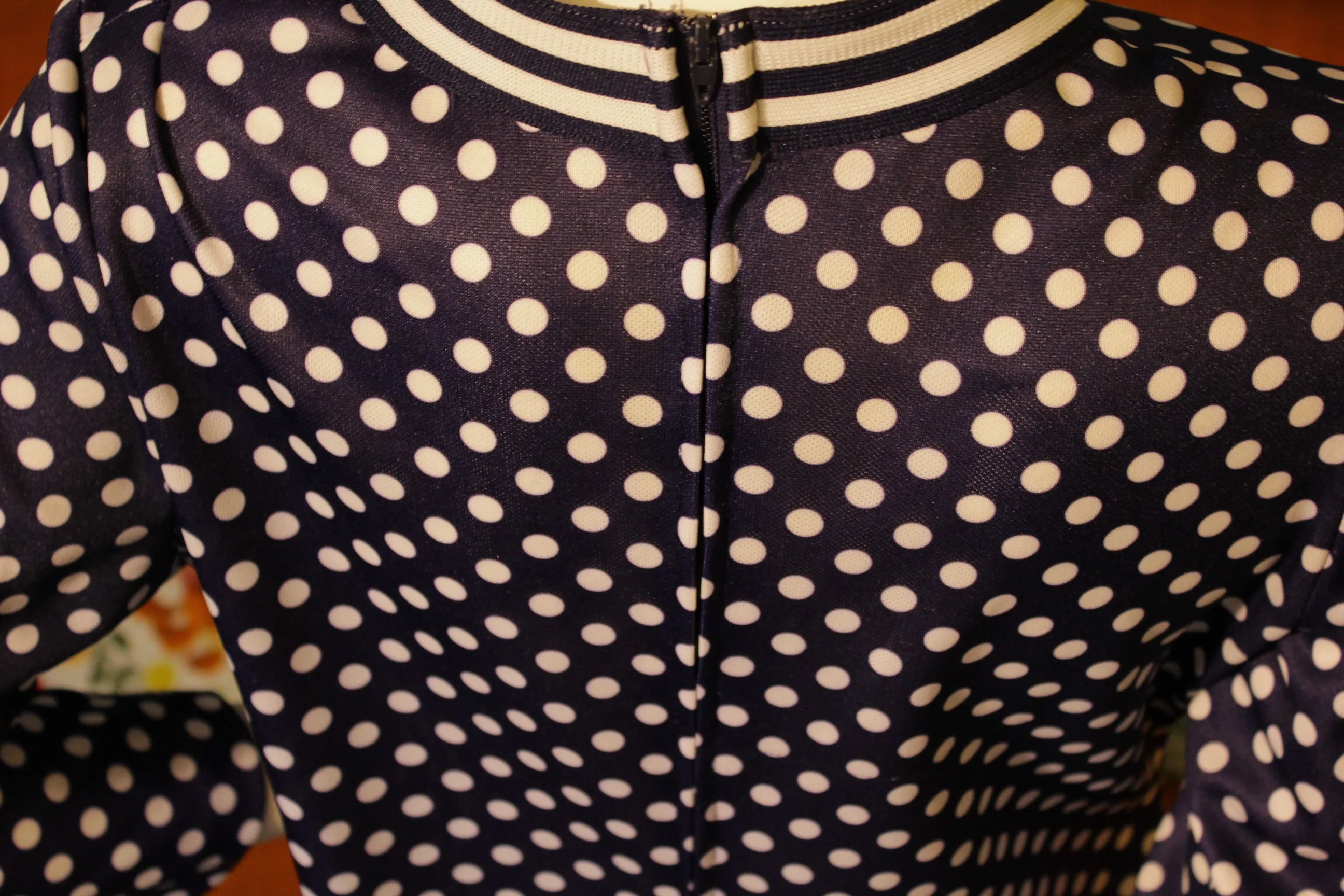 1960's Puritan Forever Young Blue White Polka Dot Dress. Mod Half Zip.