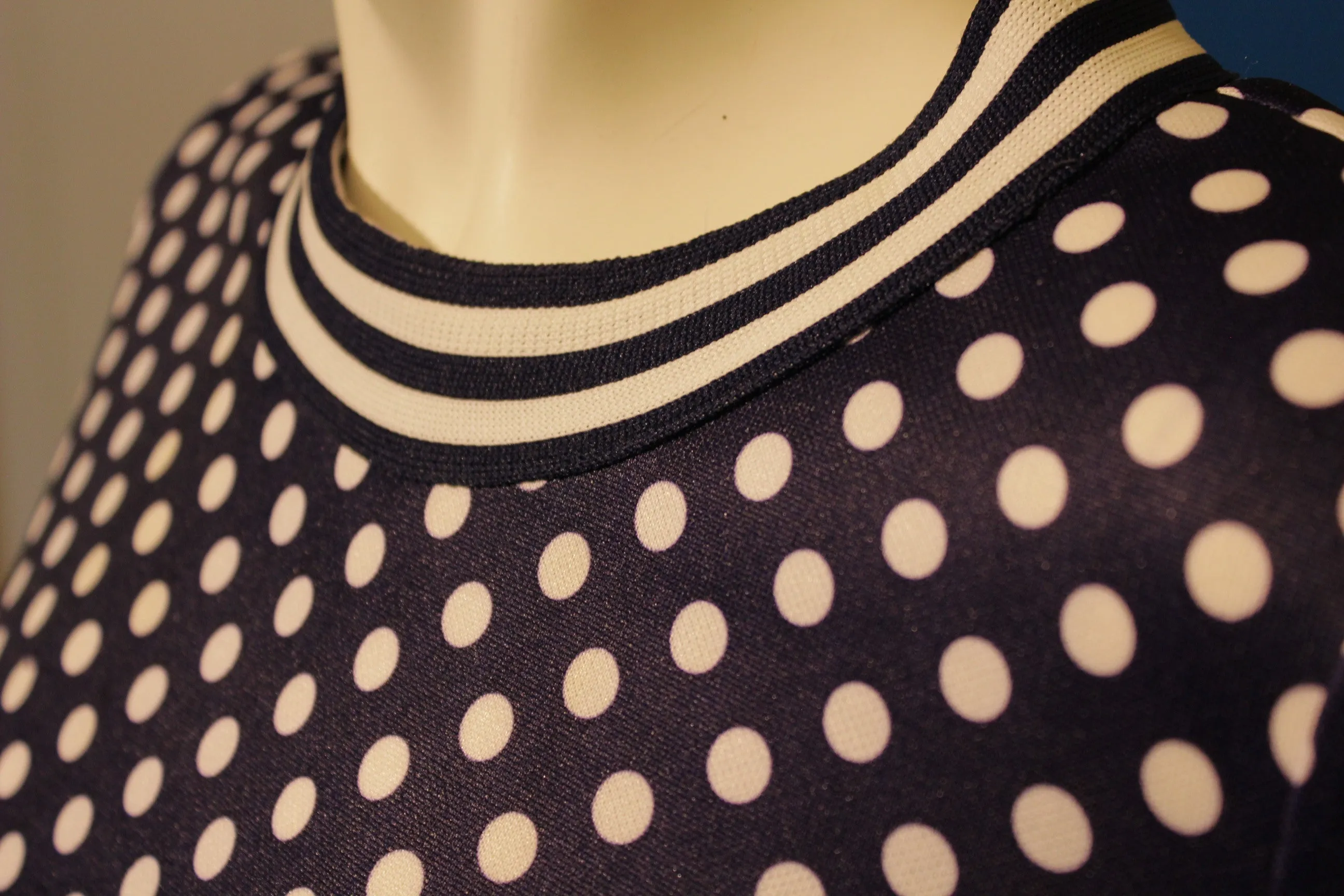 1960's Puritan Forever Young Blue White Polka Dot Dress. Mod Half Zip.