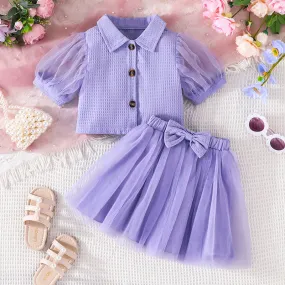 2 Pieces Set Kid Girls Solid Color Tops And Skirts Wholesale 24030157