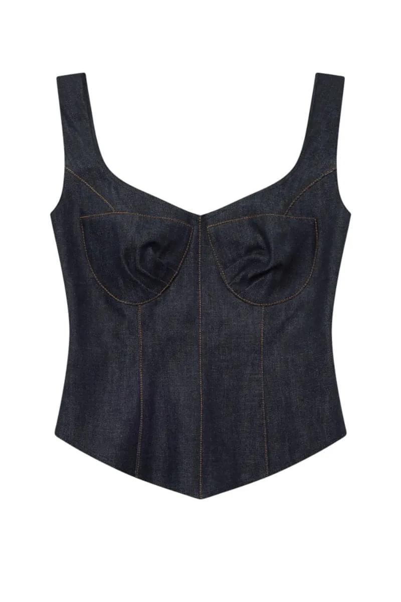 2000S BROWN SEAMs DENIM CORSET