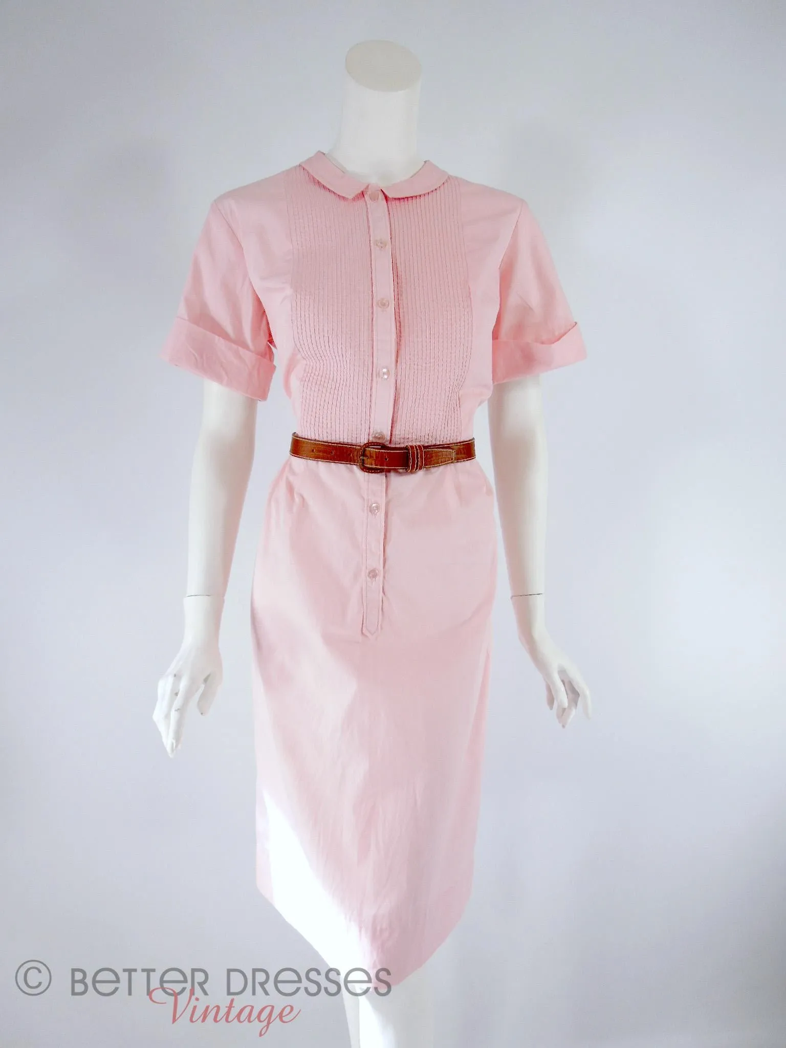 60s Shirtwaist Dress in Pink Cotton - med, lg