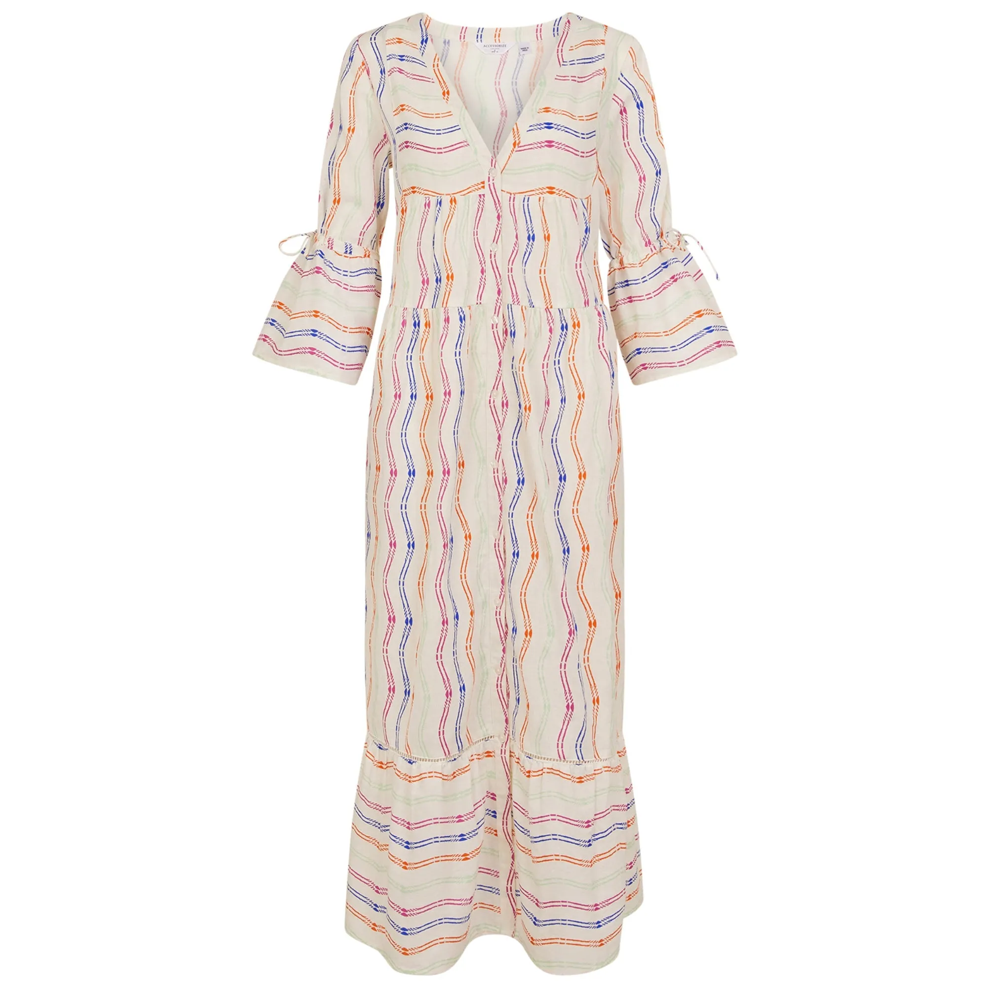 Accessorize London Women's Multi Stripe Flute Sleeve Dress Small