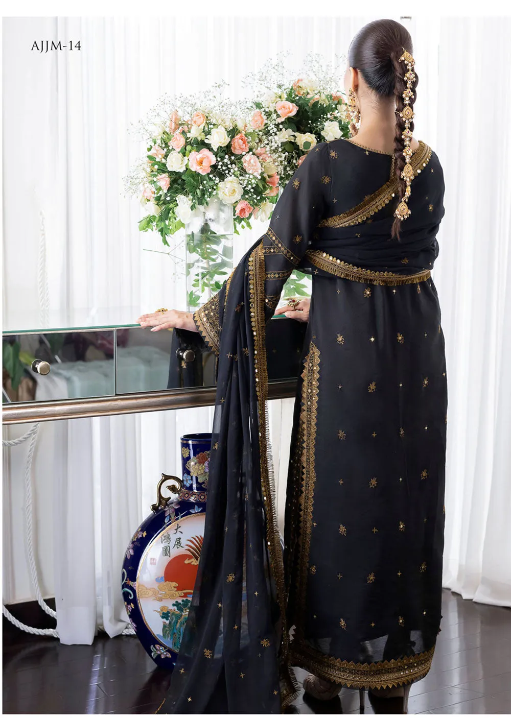 Unstitched Jhilmil Collection - AJJM-14 by Asim Jofa: Elegant Designer Fabric for Custom Couture