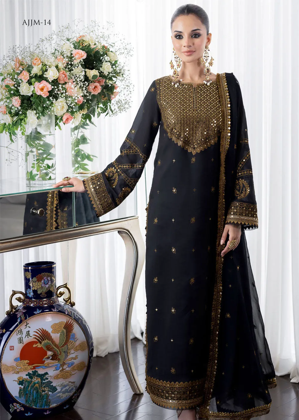 Unstitched Jhilmil Collection - AJJM-14 by Asim Jofa: Elegant Designer Fabric for Custom Couture