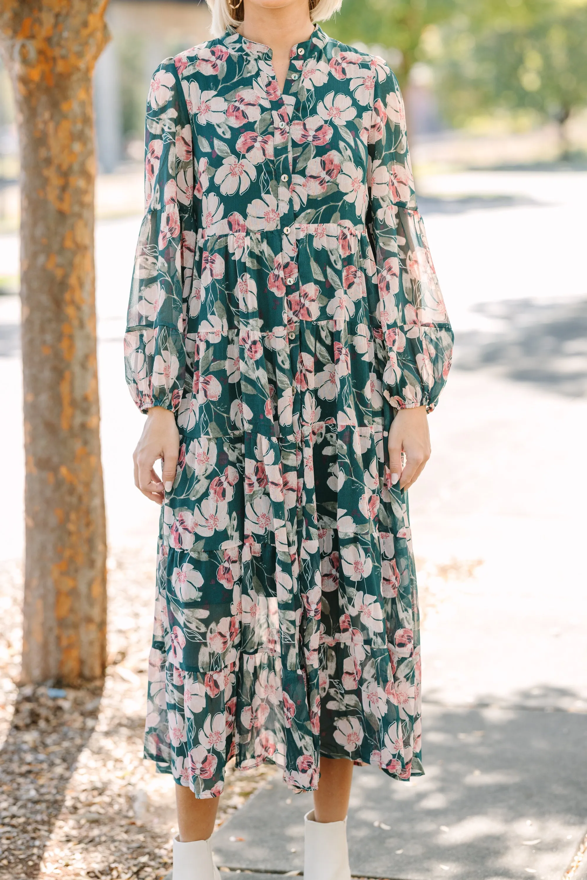 All I Could Want Hunter Green Floral Midi Dress