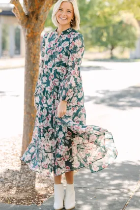 All I Could Want Hunter Green Floral Midi Dress