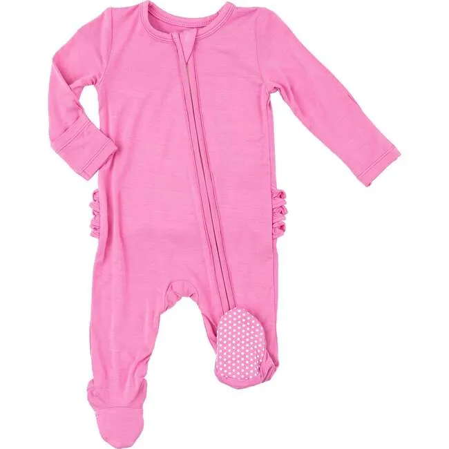 Aurora Pink Ruffle Back Two-Way Zipper Footie by Angel Dear