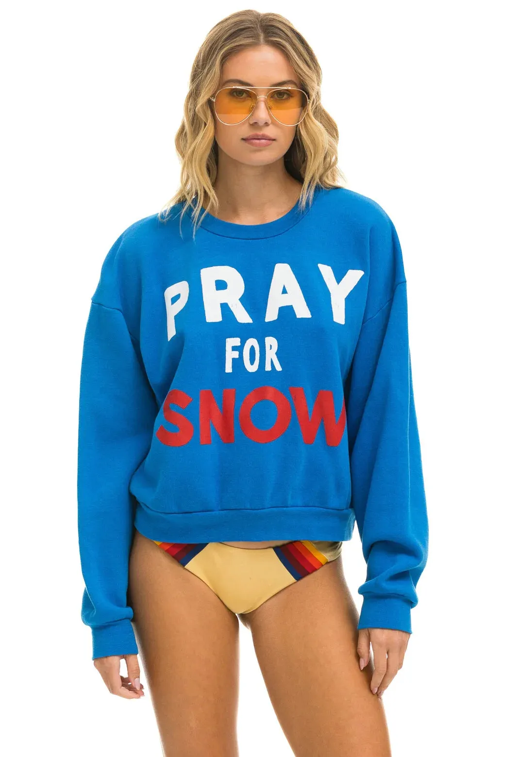 Aviator Nation PRAY FOR SNOW RELAXED CREW SWEATSHIRT - OCEAN