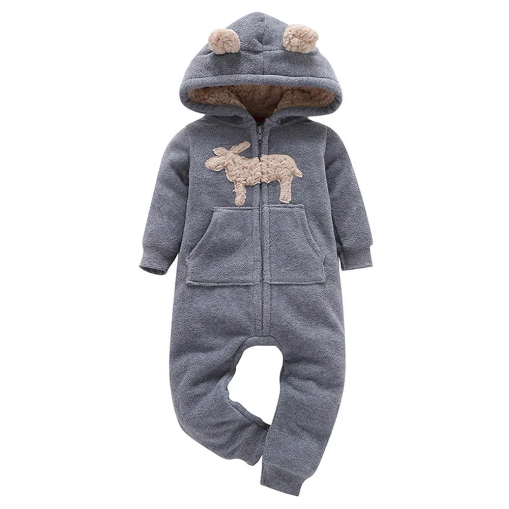 Baby Boy Little Moose Fleece Hoodie Romper with Ears