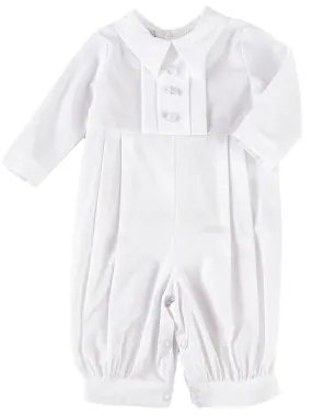 Baby Boys White Pleated Long Sleeve Long Baptism Cotton Coverall Hat Set 0-24M