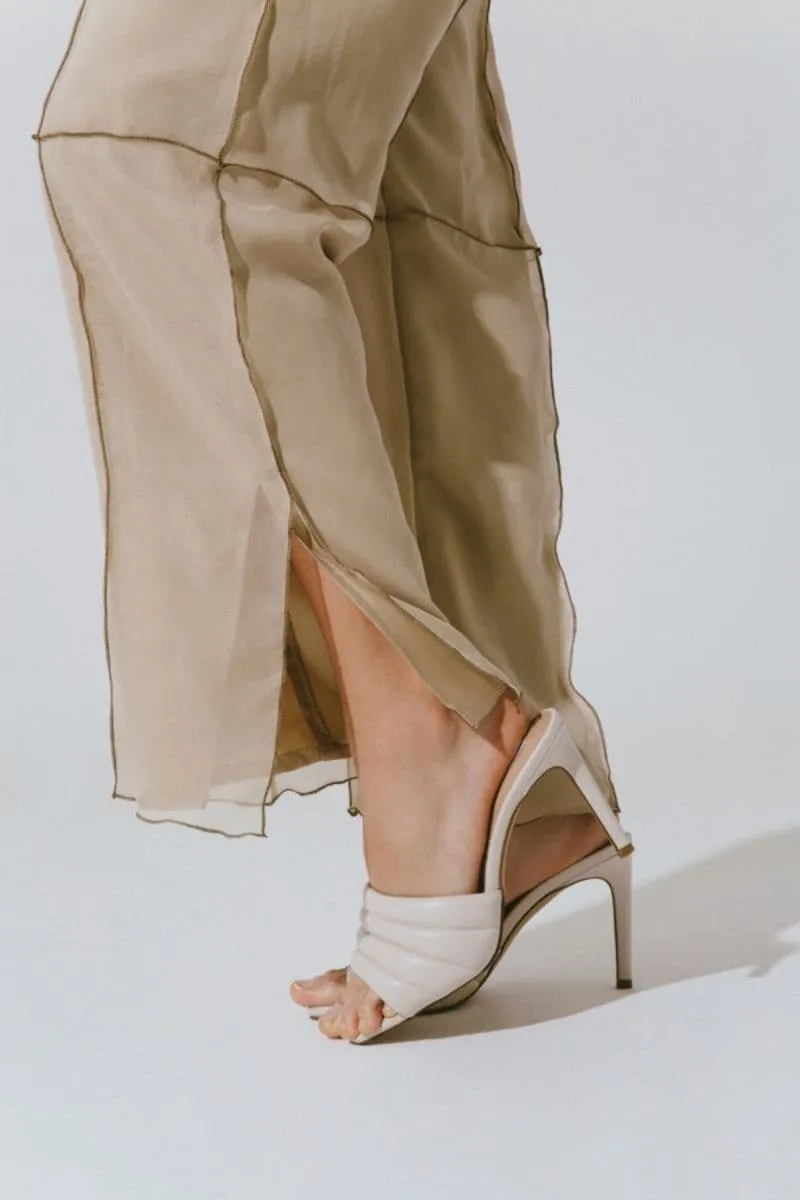 BEIGE TERY HIGH RISE STRAIGHT PANTS