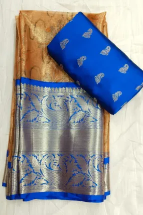 Blue and Orange Pattu Pavadai Material with Custom Design