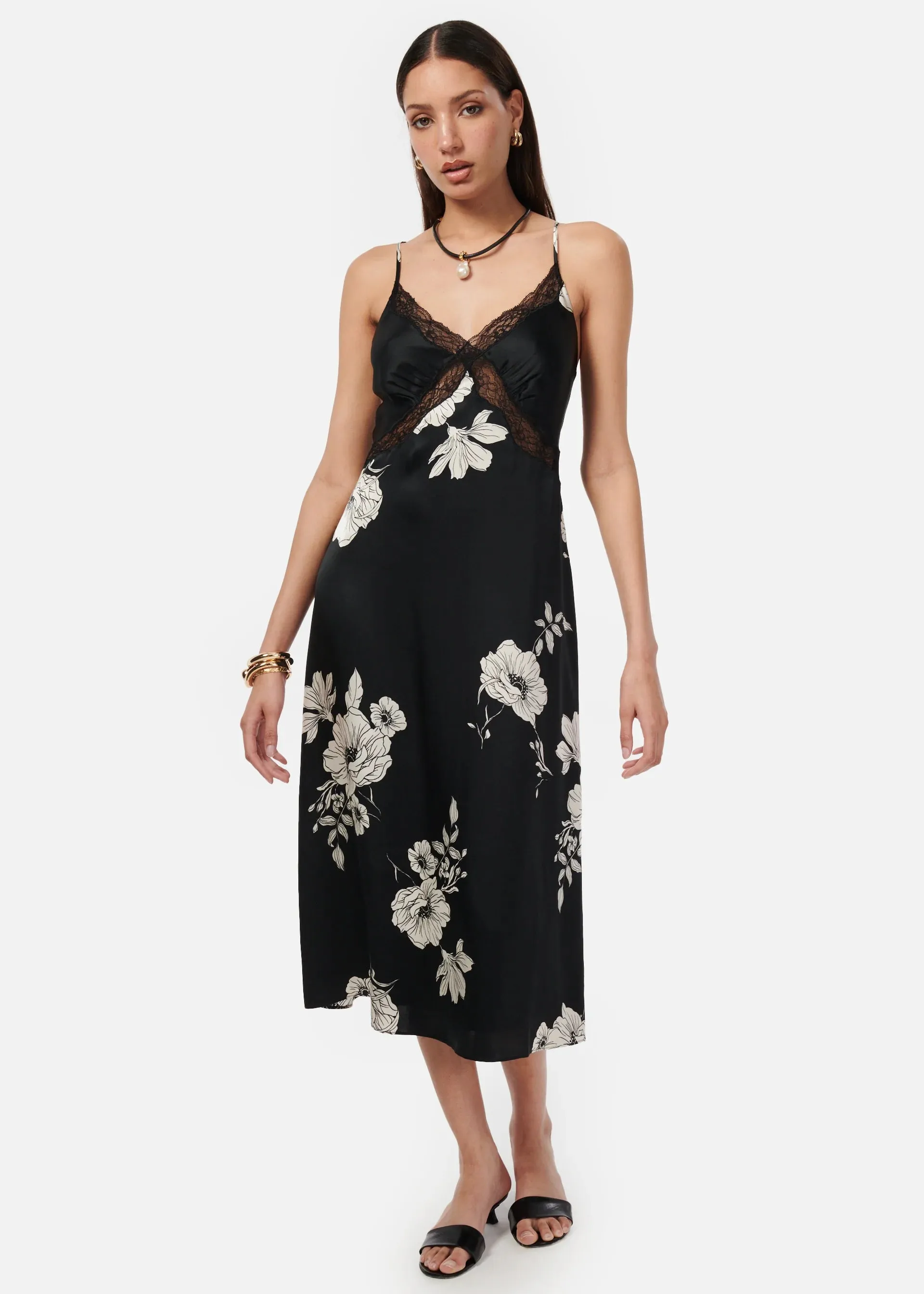 CAMI NYC MARILYN DRESS BLACK BOTANICAL