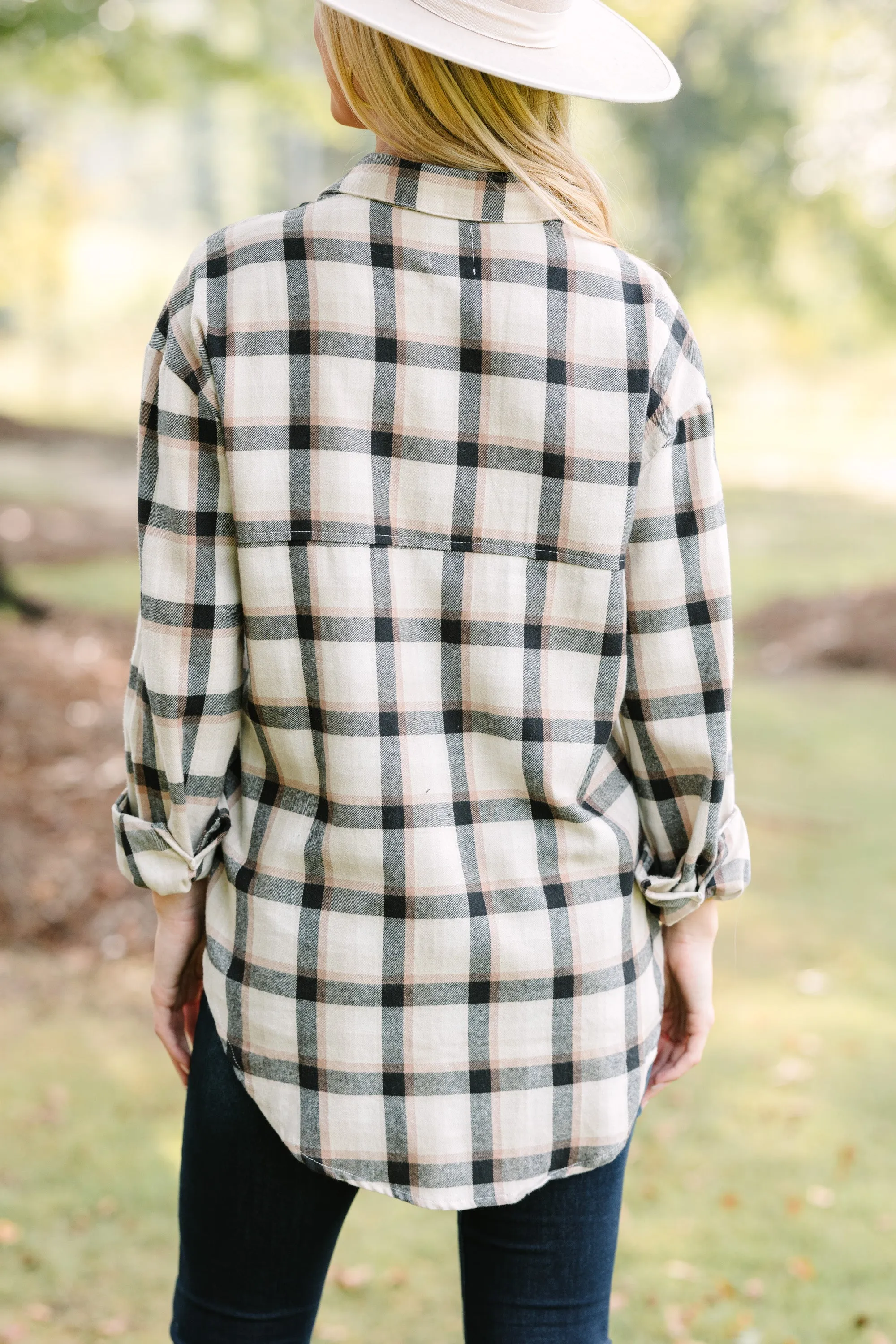 Check It Out Tan Brown Plaid Blouse