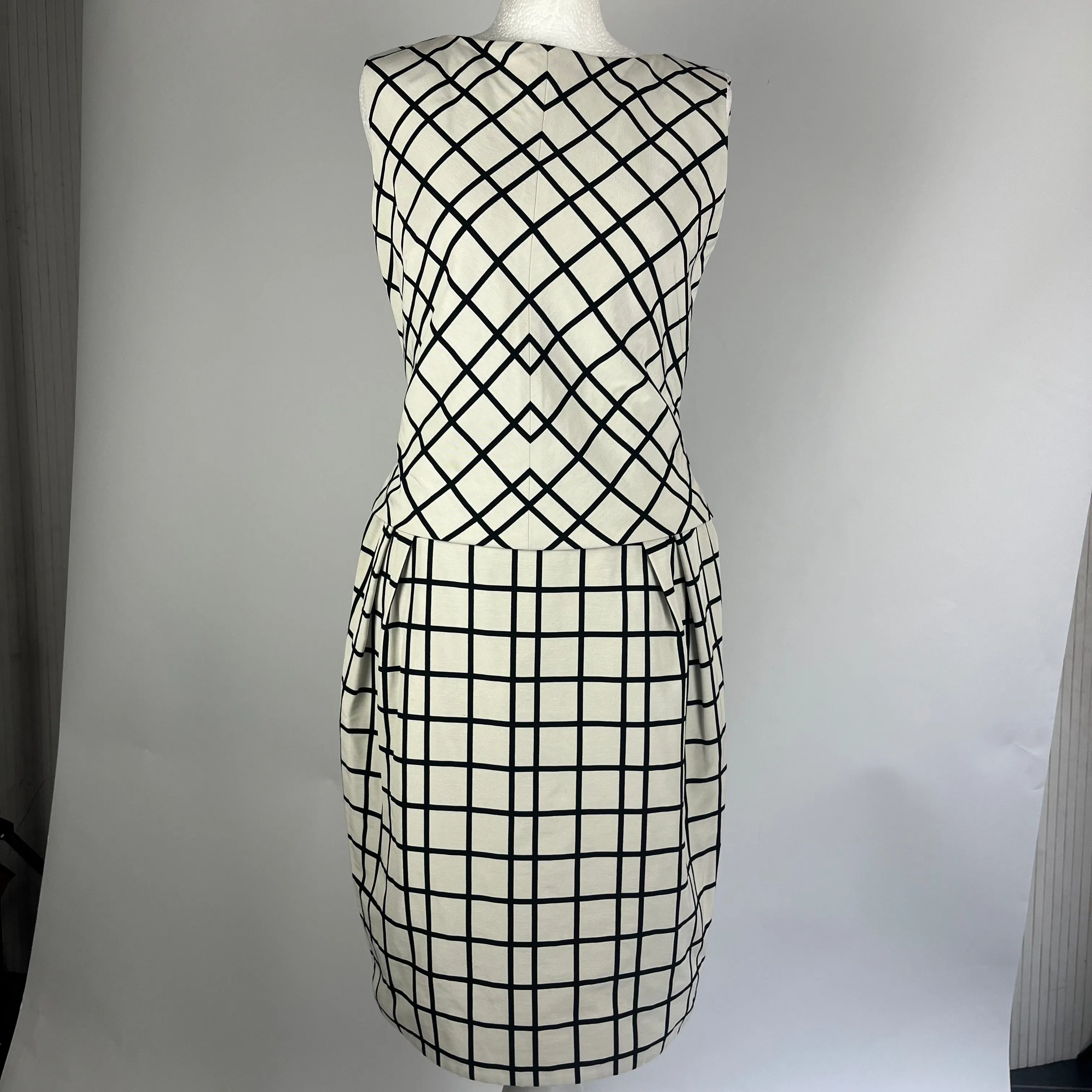 Christian Dior Ivory & Black Grid Midi Dress M