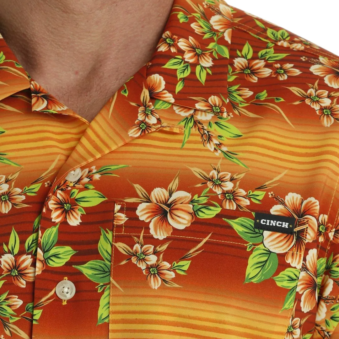 Cinch Men's Hawaiian Short Sleeve Camp Shirt In Orange