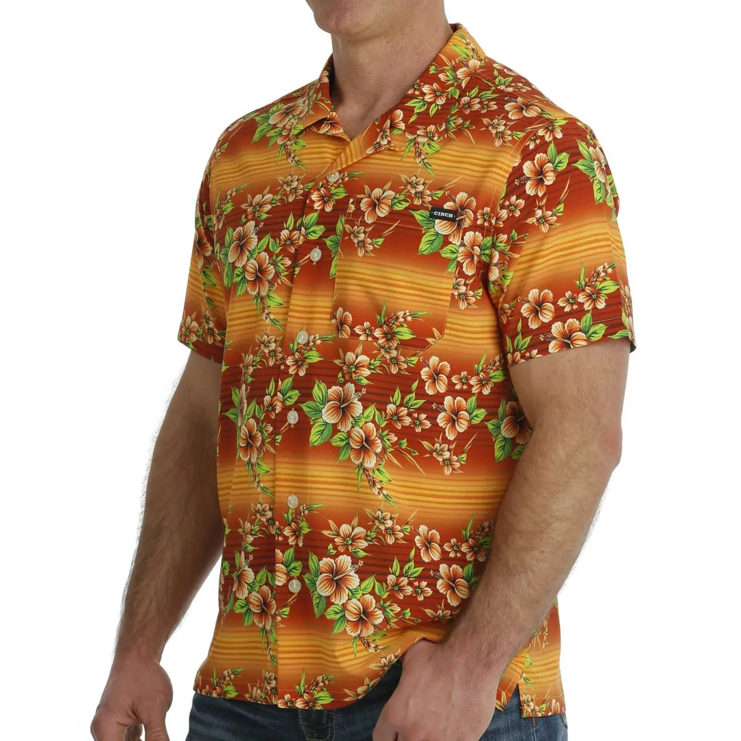 Cinch Men's Hawaiian Short Sleeve Camp Shirt In Orange