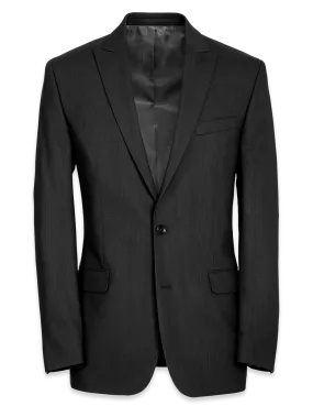 Classic Fit Essential Wool Peak Lapel Side Vents Suit Jacket - Black