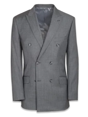 Classic Fit Sharkskin Double Breasted Peak Lapel Suit Jacket - Grey