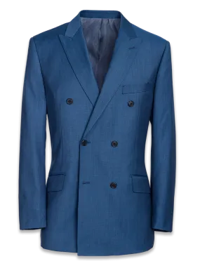 Classic Fit Sharkskin Double Breasted Peak Lapel Suit Jacket - Slate Blue