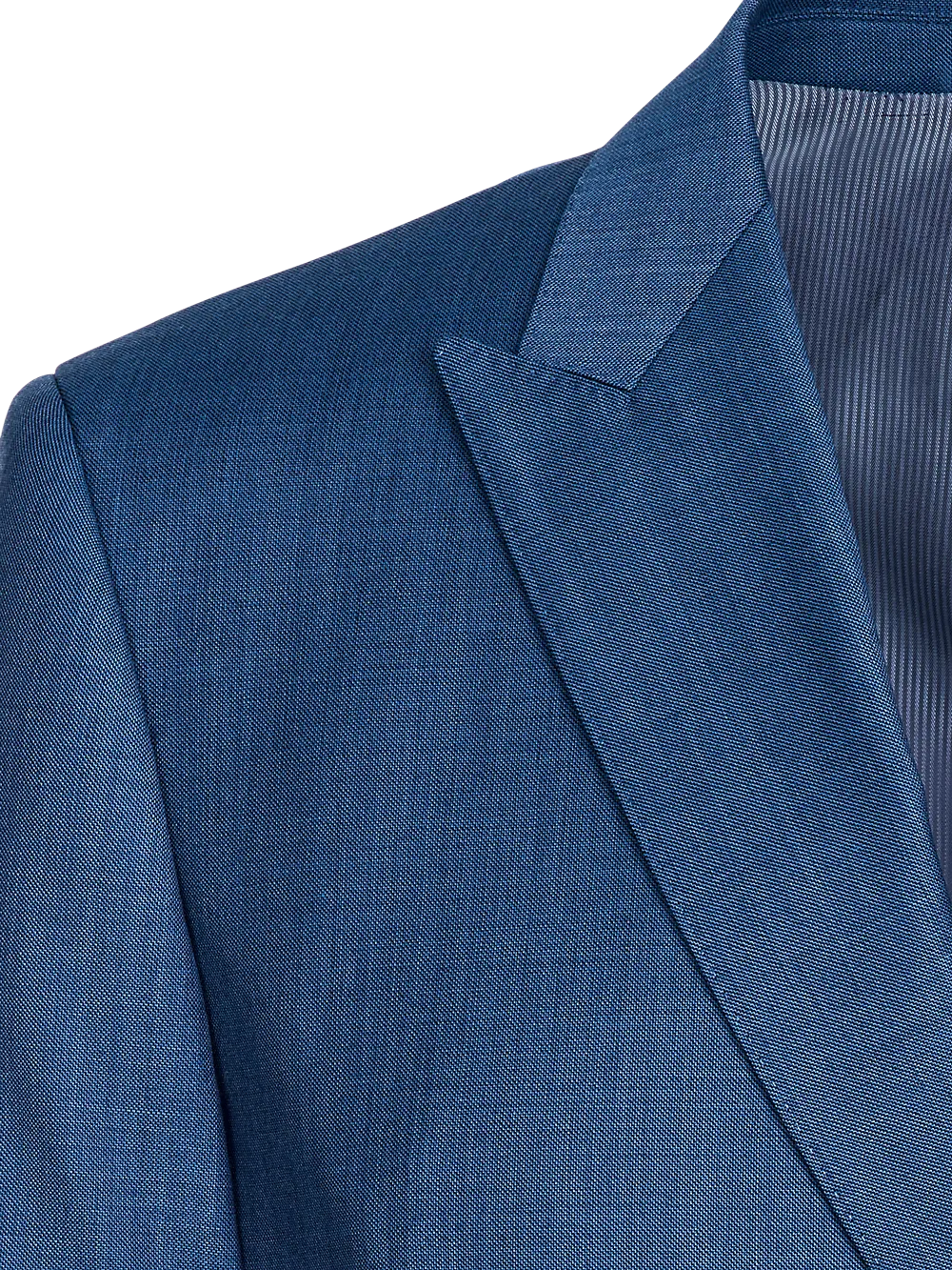 Classic Fit Sharkskin Double Breasted Peak Lapel Suit Jacket - Slate Blue