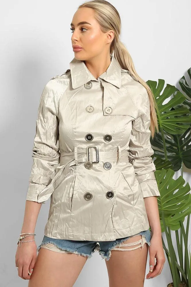 Double Breasted Shimmer Wrinkled Satin Gabardine Jacket