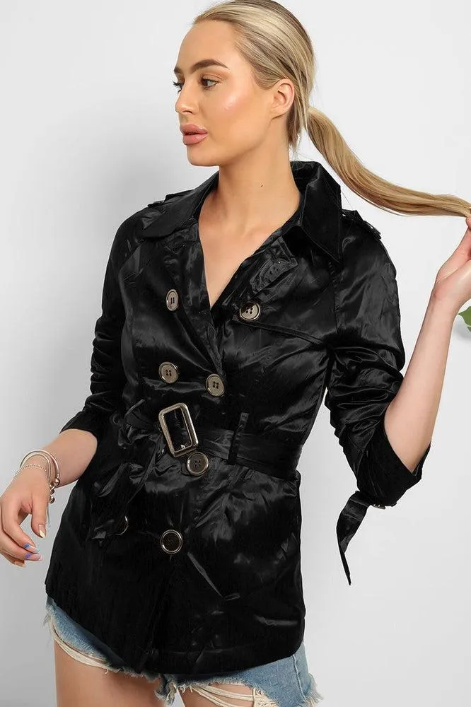 Double Breasted Shimmer Wrinkled Satin Gabardine Jacket