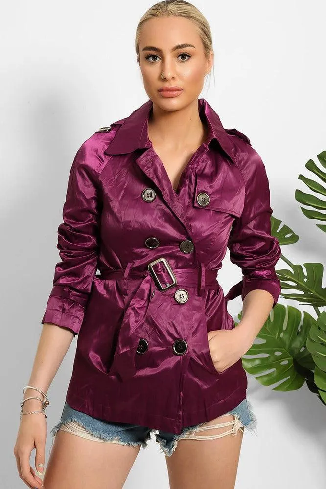 Double Breasted Shimmer Wrinkled Satin Gabardine Jacket