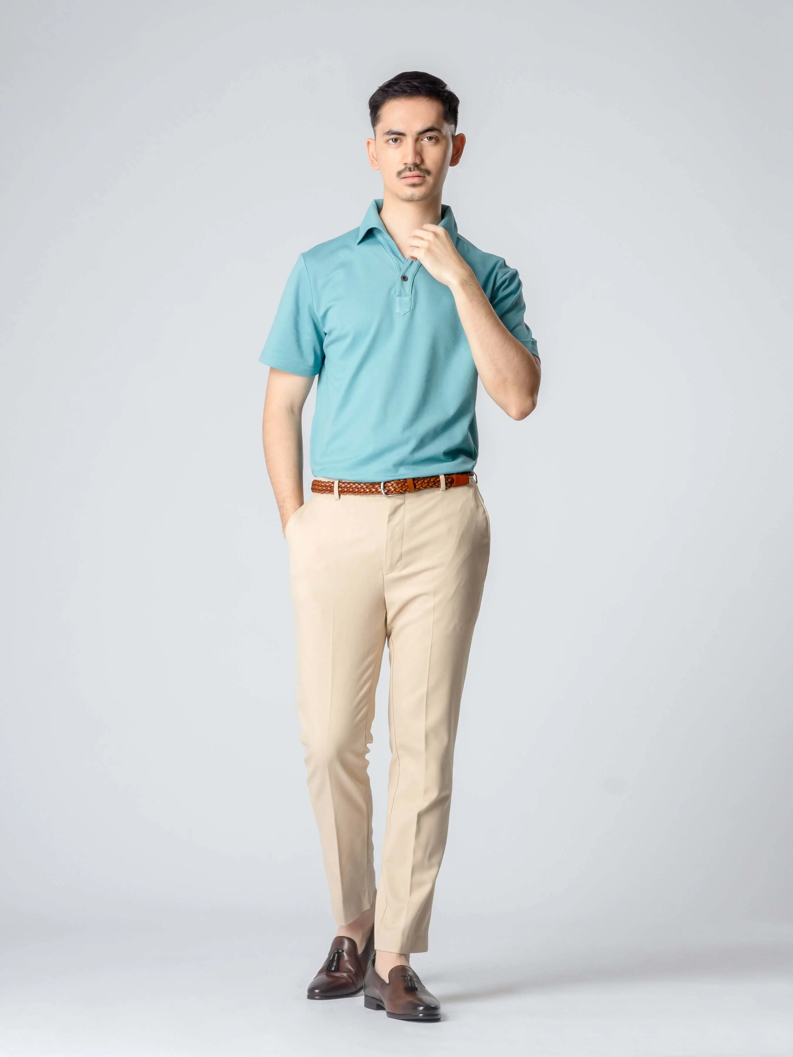 Ezio Polo Shirt - Turquoise One-Piece Collar