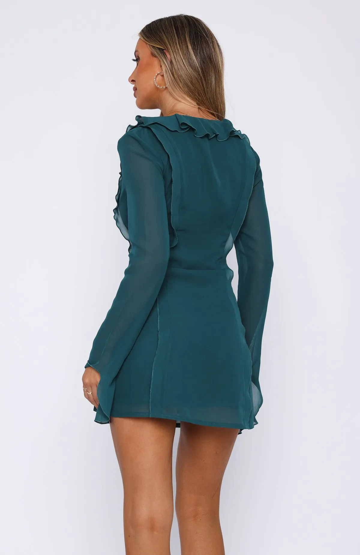 Falling To Pieces Long Sleeve Mini Dress Teal