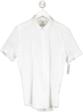 Father Sons White Super Slim Stretch Self Woven Stripe Short Sleeve With Button Down Collar UK XL