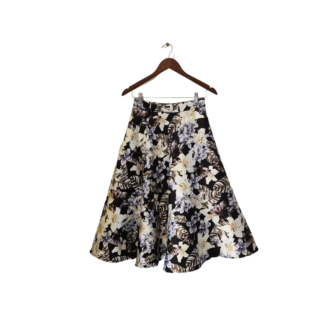 Forever 21 Black Floral Printed Midi Skirt | Like new |