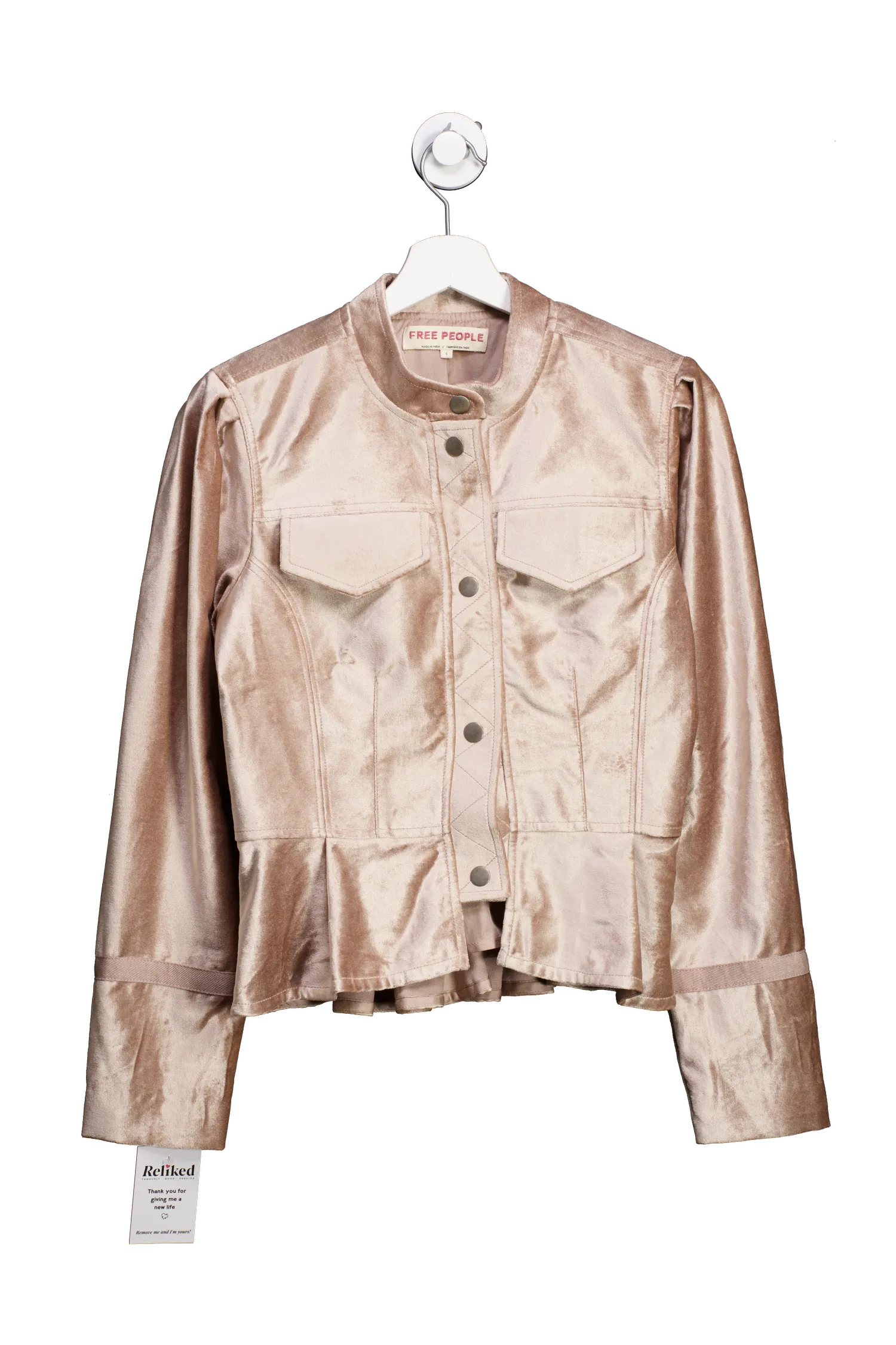 Free People Beige Button Up Velvet Jacket UK S