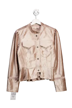 Free People Beige Button Up Velvet Jacket UK S