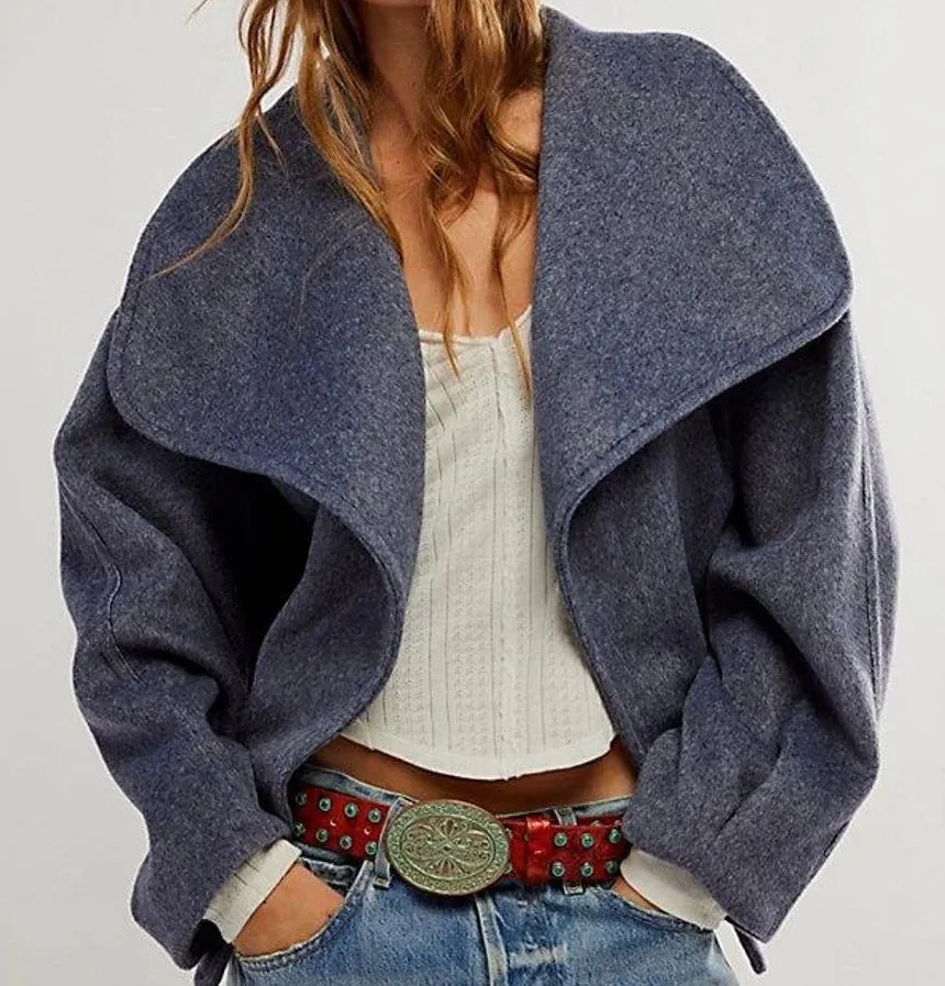 Free People Blue Cashmere-feel belted Jacket UK M