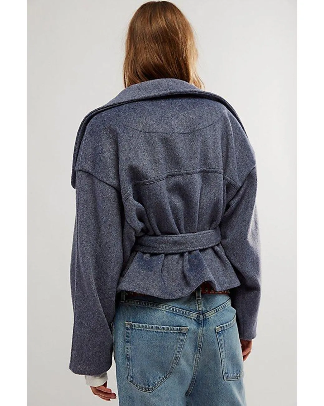 Free People Blue Cashmere-feel belted Jacket UK M