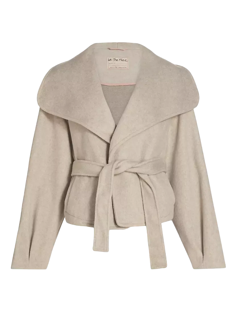 Free People Stone Cashmere-feel Belted Jacket UK M