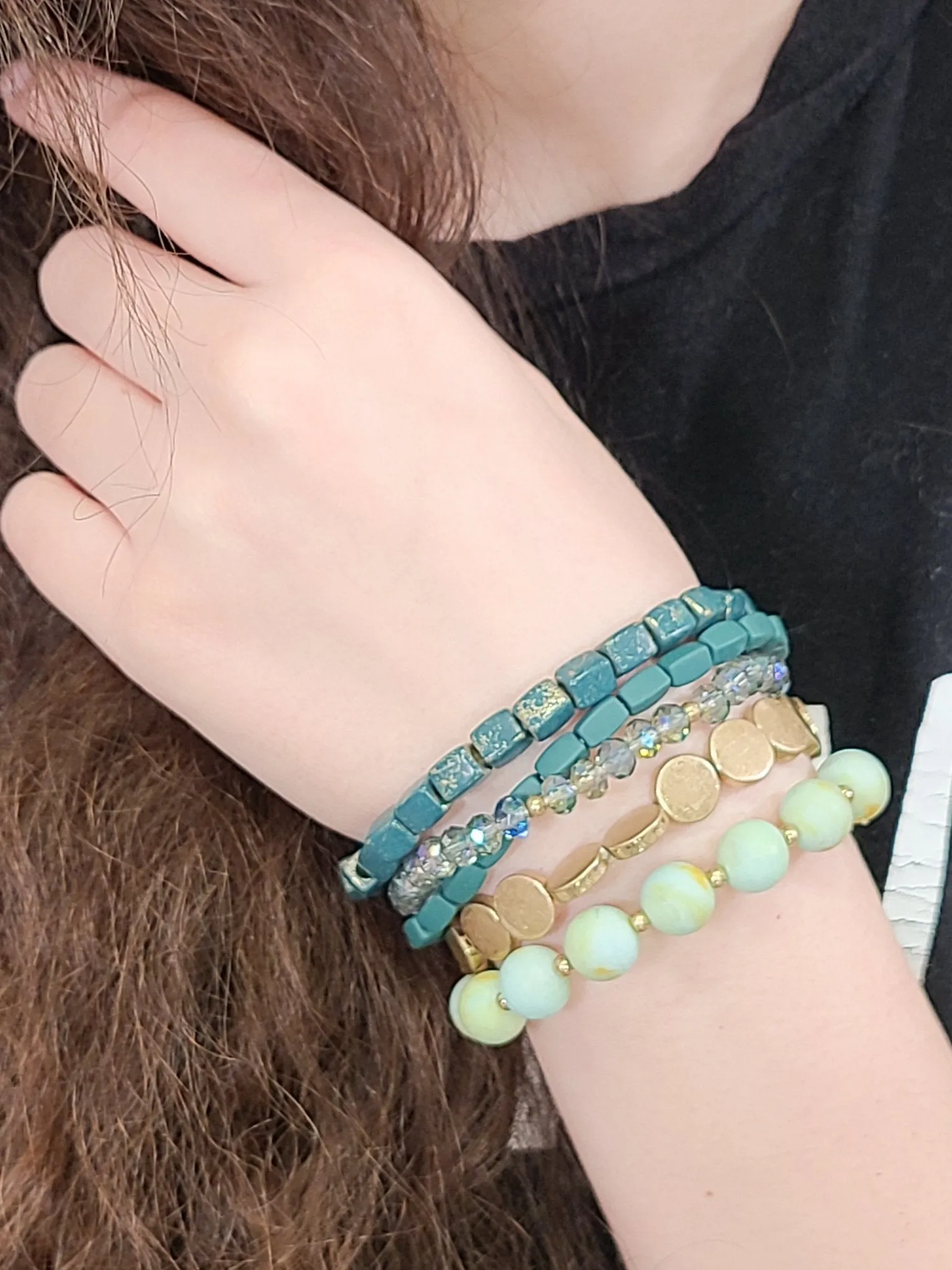 Green Earth Beaded Stretch Bracelets