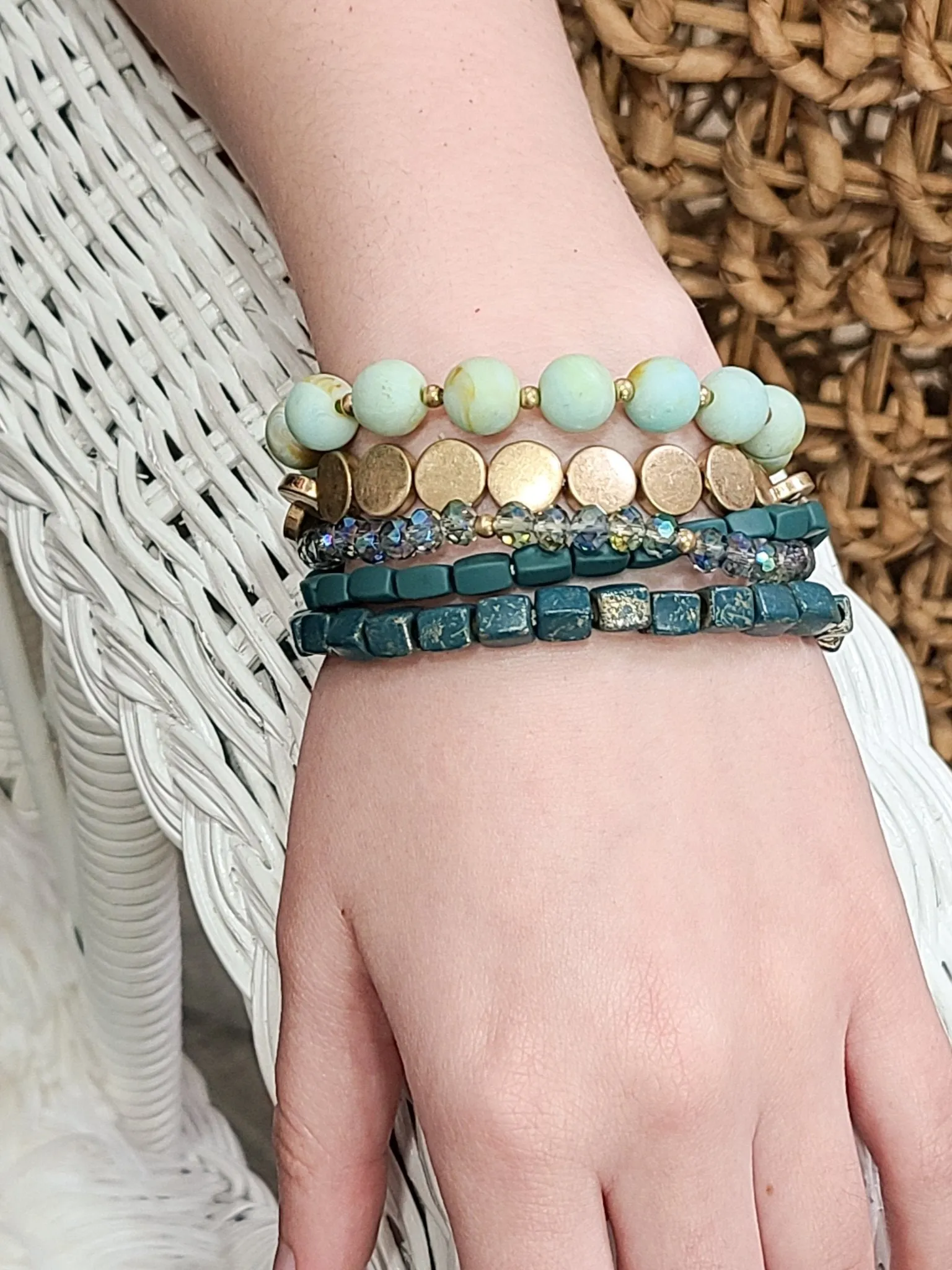 Green Earth Beaded Stretch Bracelets