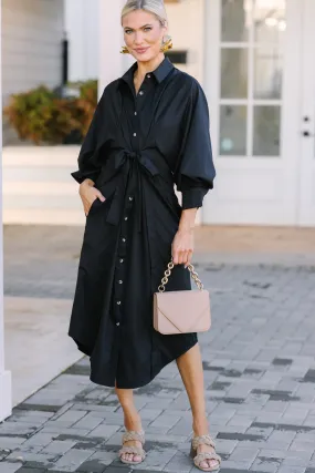 In Your League Black Button Down Midi Dress