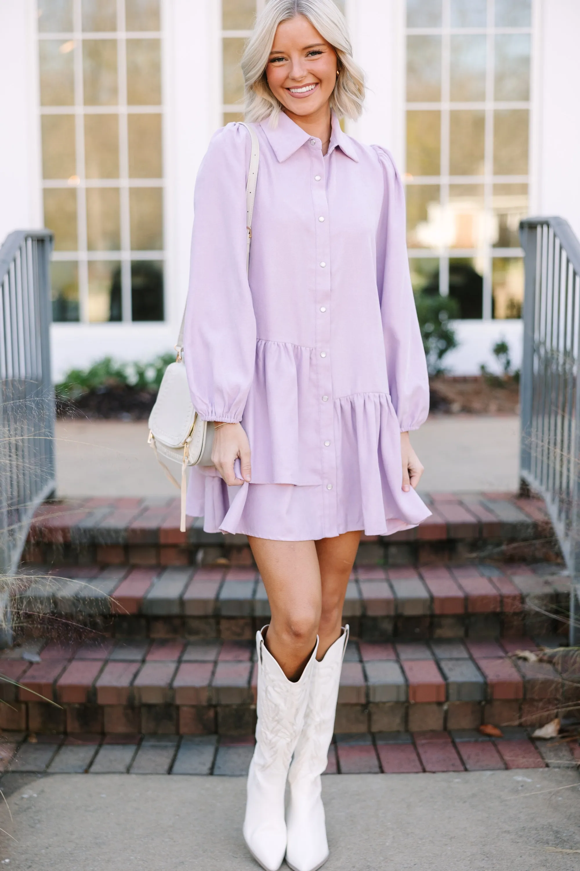 It's Your Place Lilac Purple Corduroy Button Down Dress