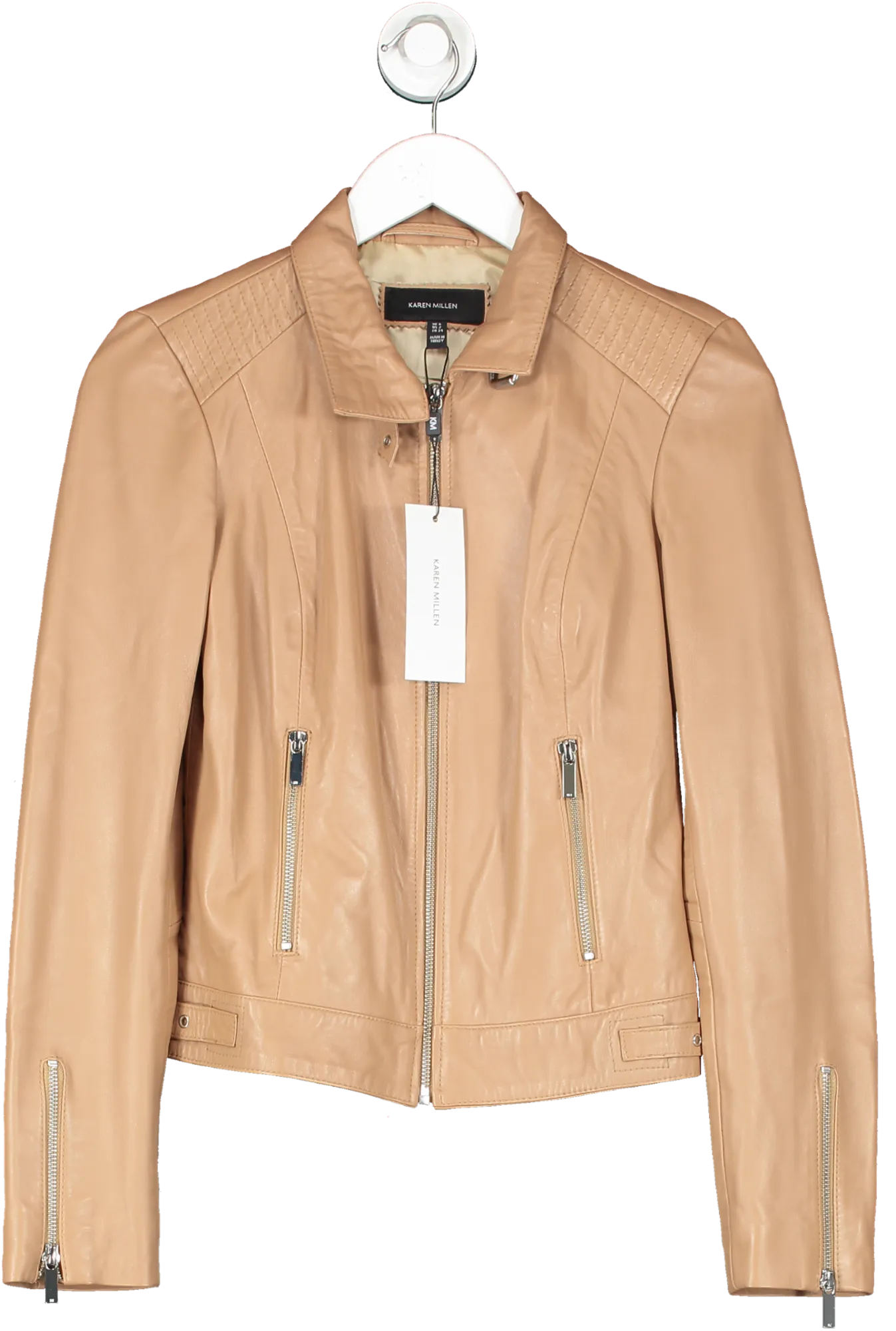 Karen Millen Beige Leather Tan Biker Jacket UK 6