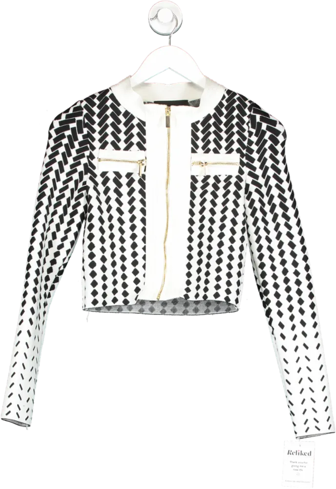 Karen Millen White Faded Geo Jacquard Bandage Knit Jacket UK XS