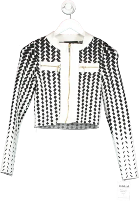 Karen Millen White Faded Geo Jacquard Bandage Knit Jacket UK XS