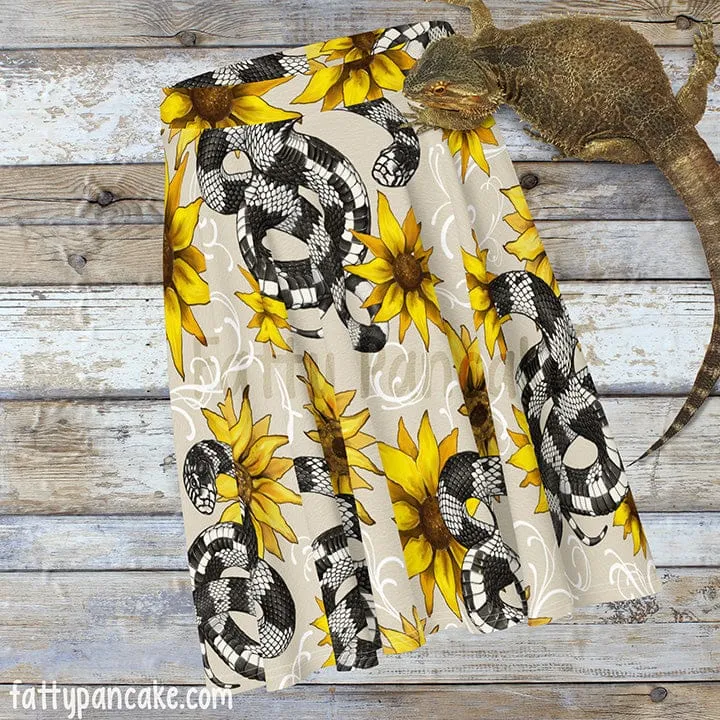 Kingsnake with Sunflowers Skater Skirt, Cute Snake Bottoms