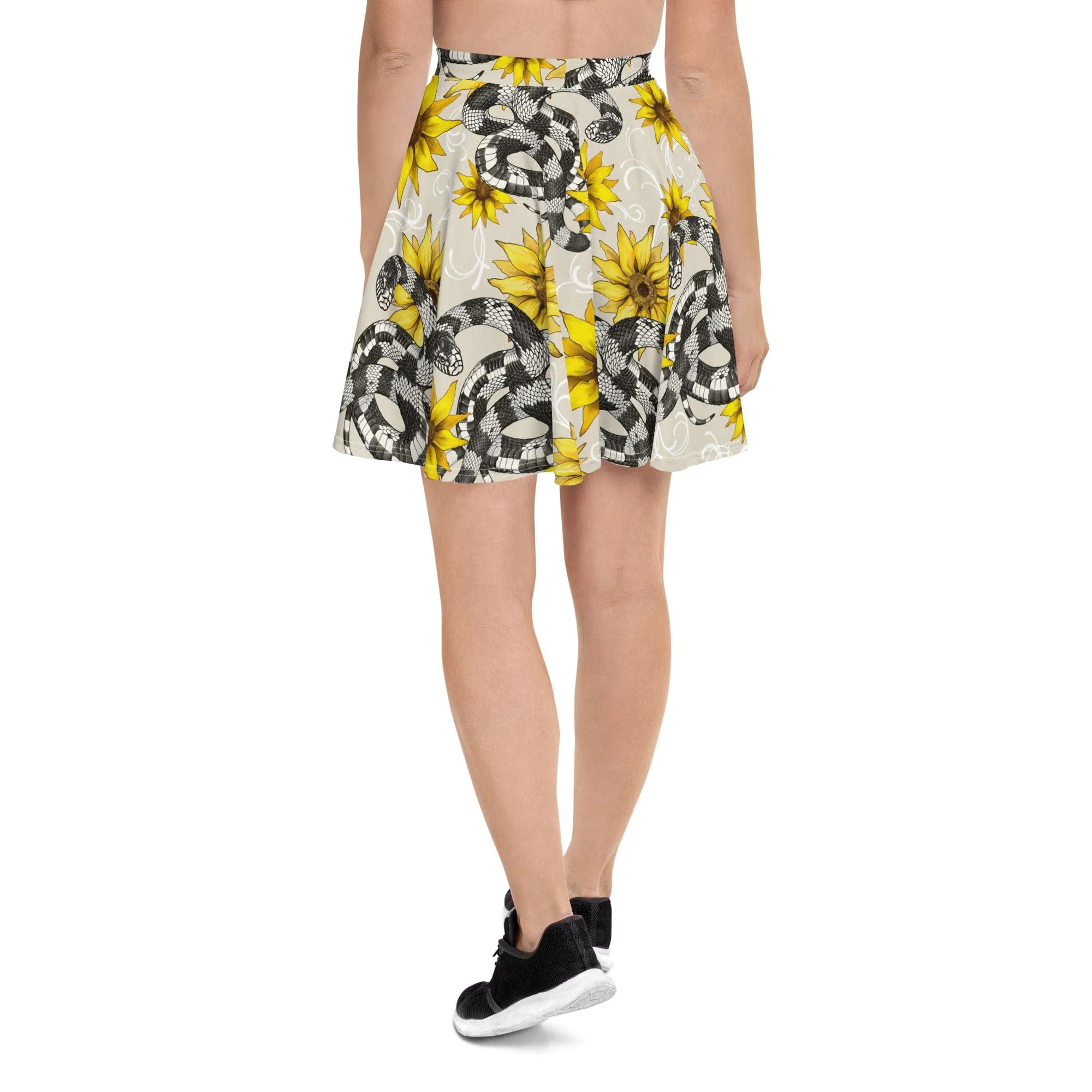 Kingsnake with Sunflowers Skater Skirt, Cute Snake Bottoms