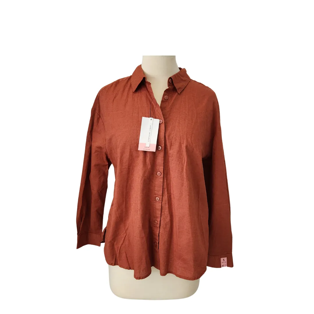 Lefties Rust Cotton & Linen Collared Shirt | Brand New |