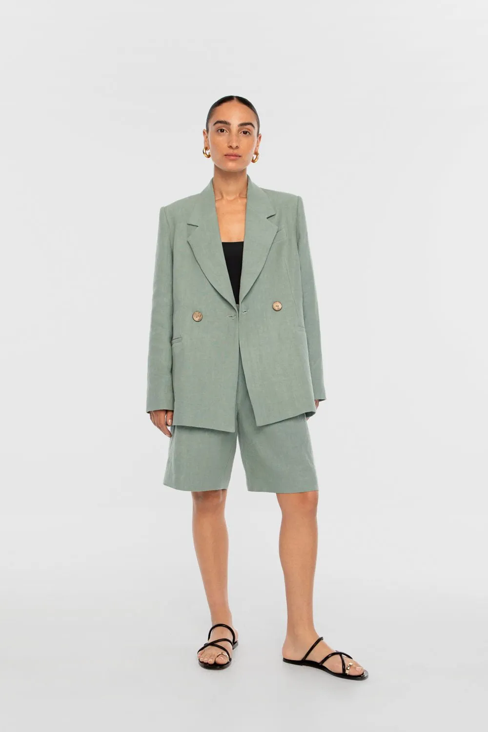 Linen Wide Suit Shorts